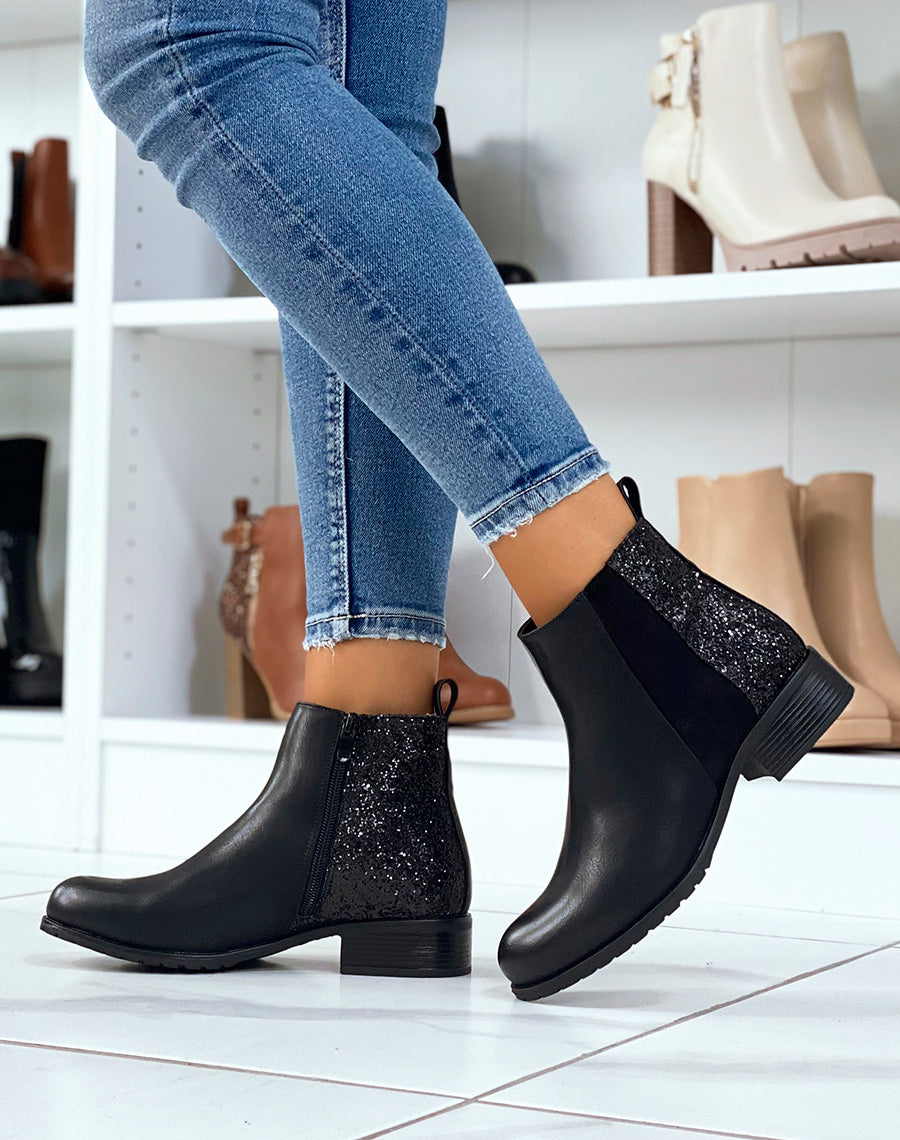 Bottines noires triple matière à paillettes