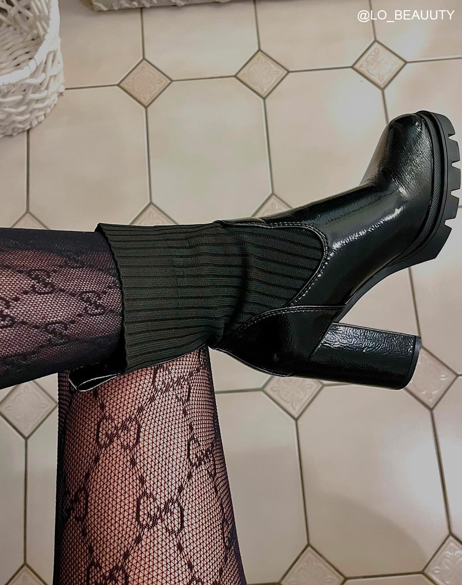 Bottines noires vernies effet chaussette à talon
