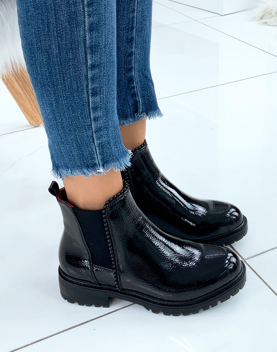 Bottines noires vernis avec élastique