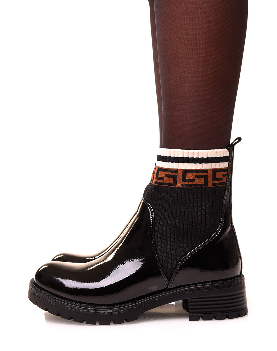 Bottines noires vernis à effet chaussette