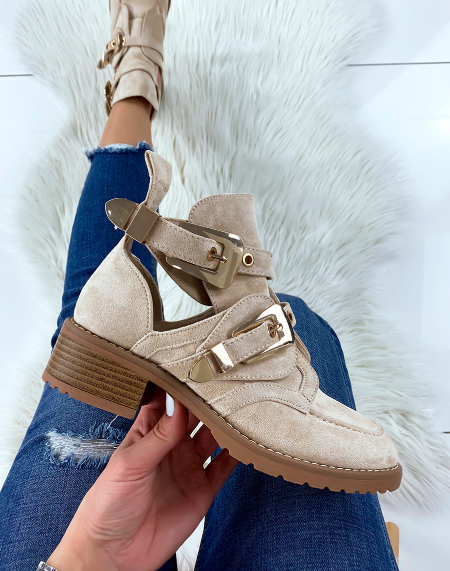 Bottines ouvertes beiges en suédine