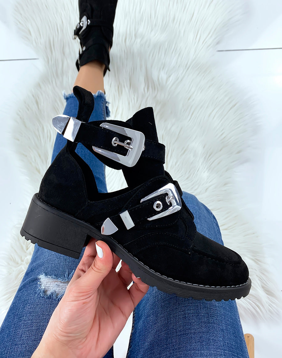 Bottines ouvertes noires en suédine