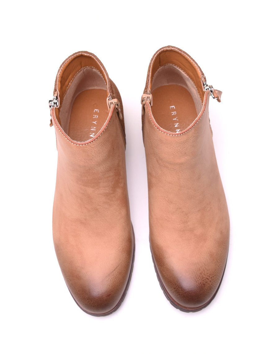 Bottines plates bi matières camel