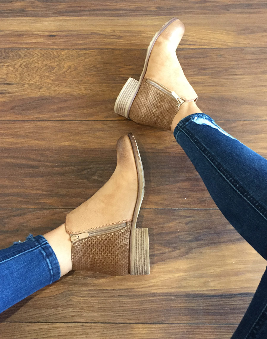 Bottines plates bi matières camel