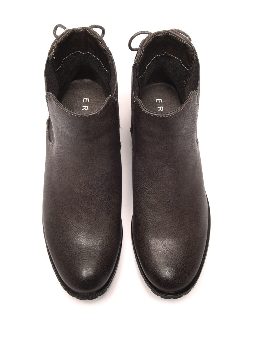 Bottines plates bi matières grises avec lacet décoratif arrière