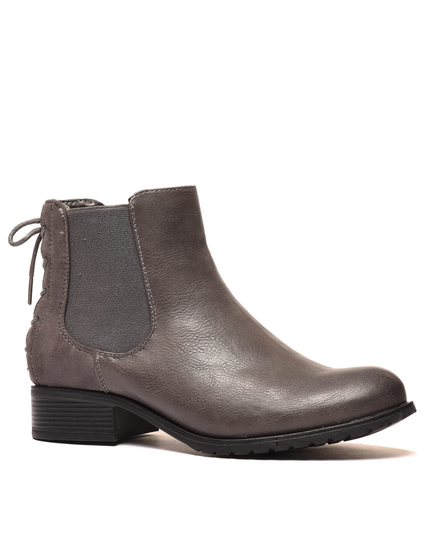 Bottines plates bi matières grises avec lacet décoratif arrière