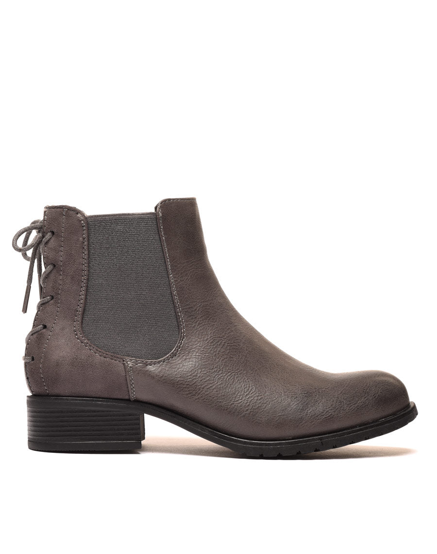 Bottines plates bi matières grises avec lacet décoratif arrière