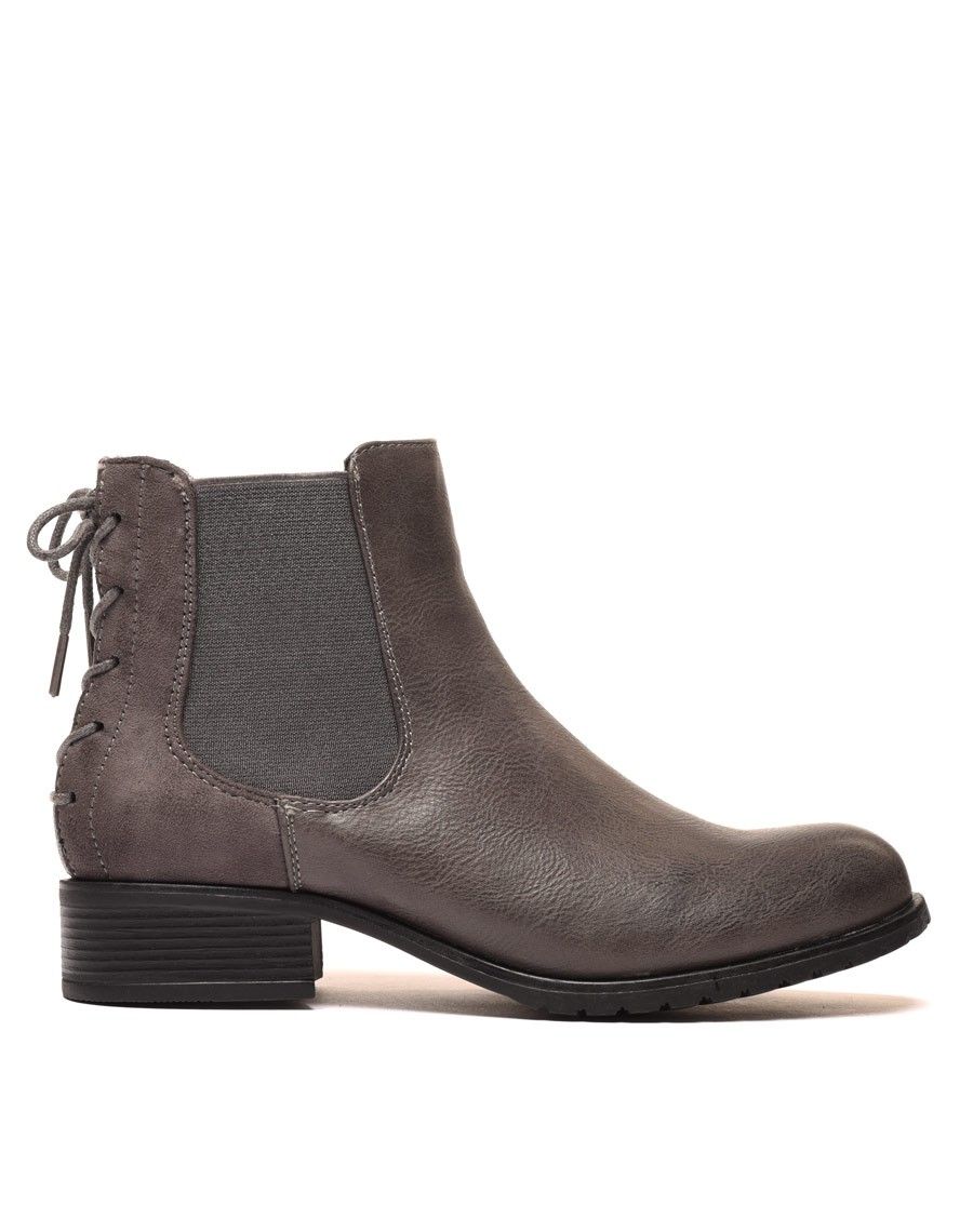 Bottines plates bi matières grises avec lacet décoratif arrière