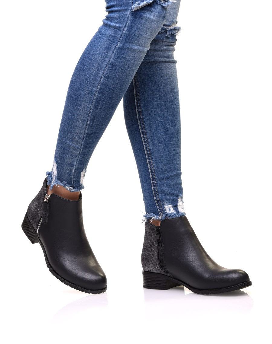 Bottines plates bi matières noires
