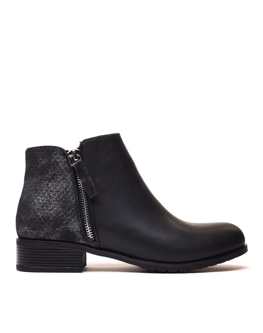 Bottines plates bi matières noires
