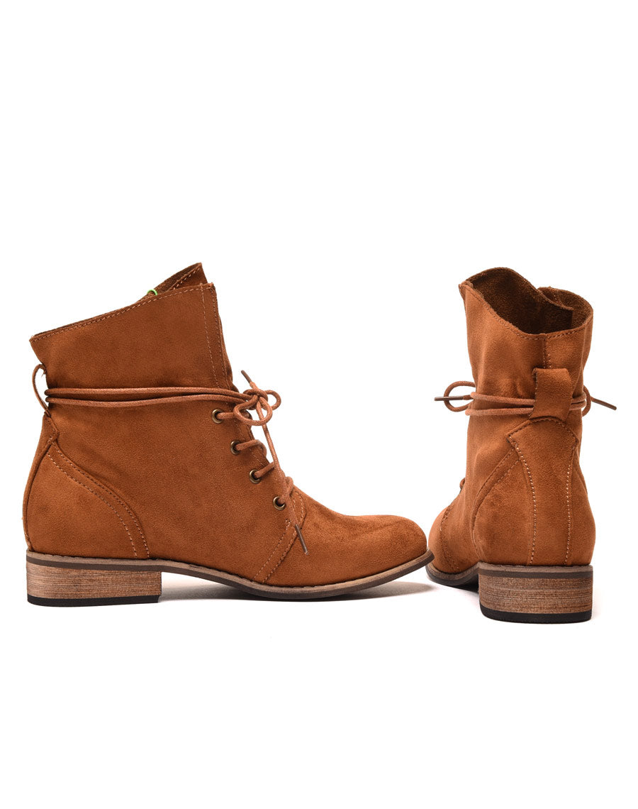 Bottines plates camelles avec haut souple et lacets