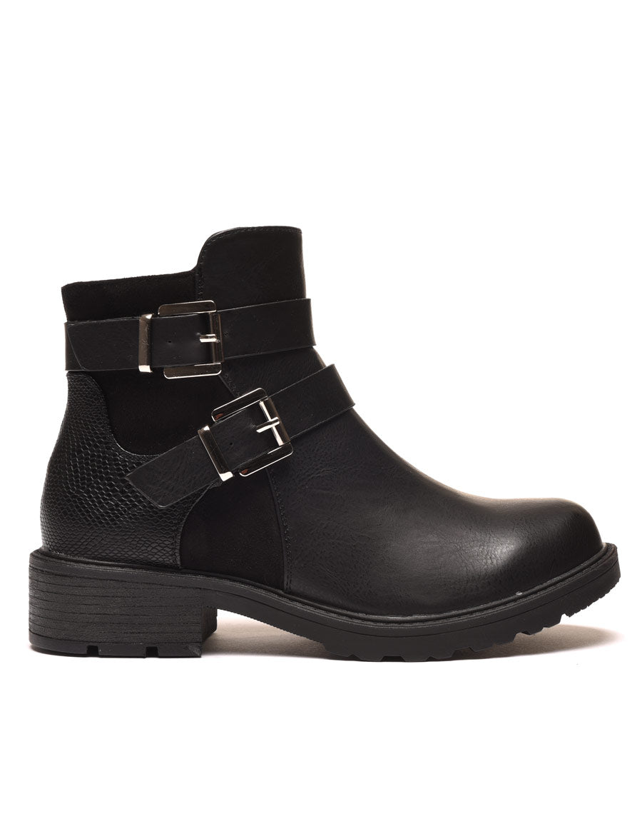 Bottines plates noires avec doubles lanières 