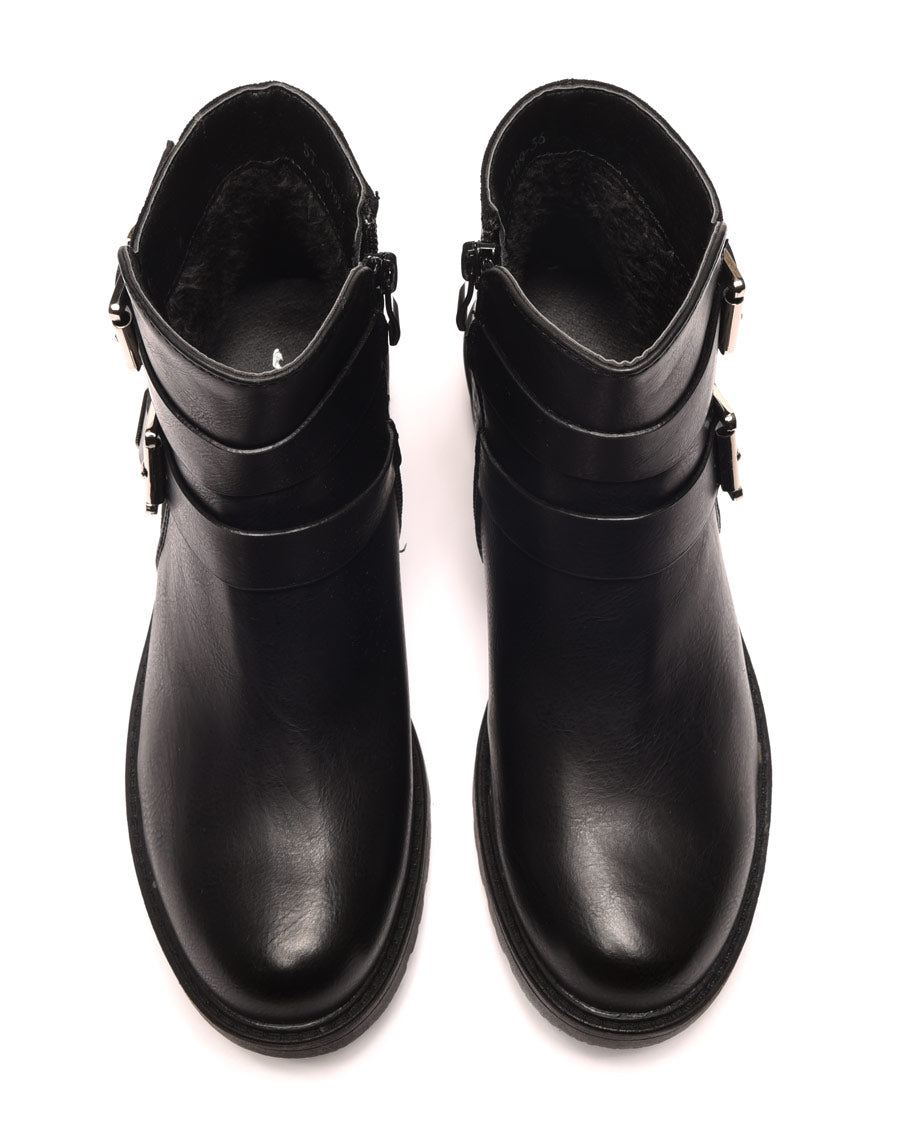 Bottines plates noires avec doubles lanières 