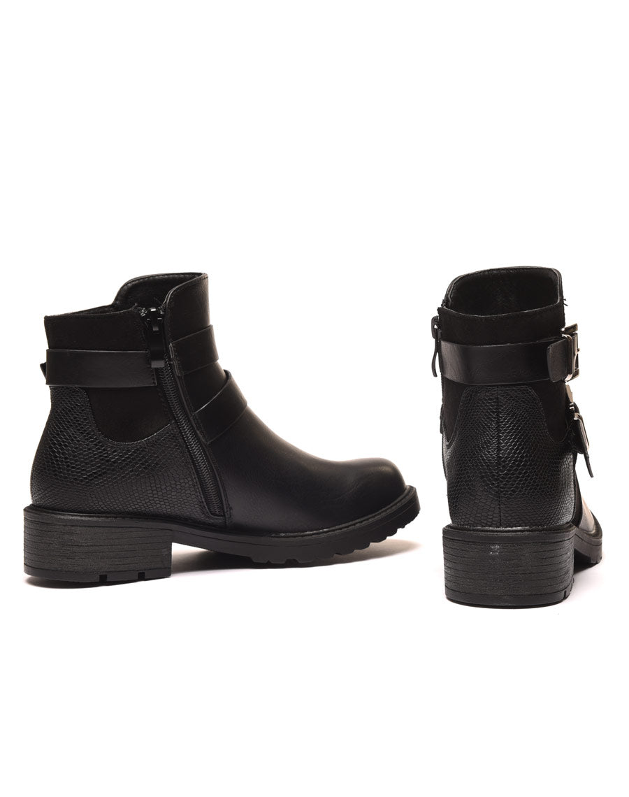 Bottines plates noires avec doubles lanières 
