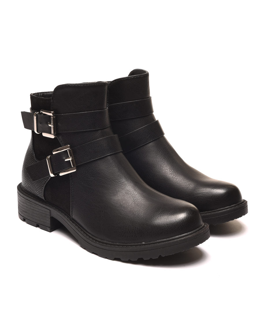 Bottines plates noires avec doubles lanières 