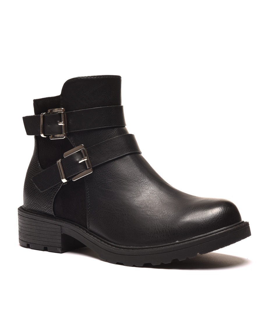 Bottines plates noires avec doubles lanières 