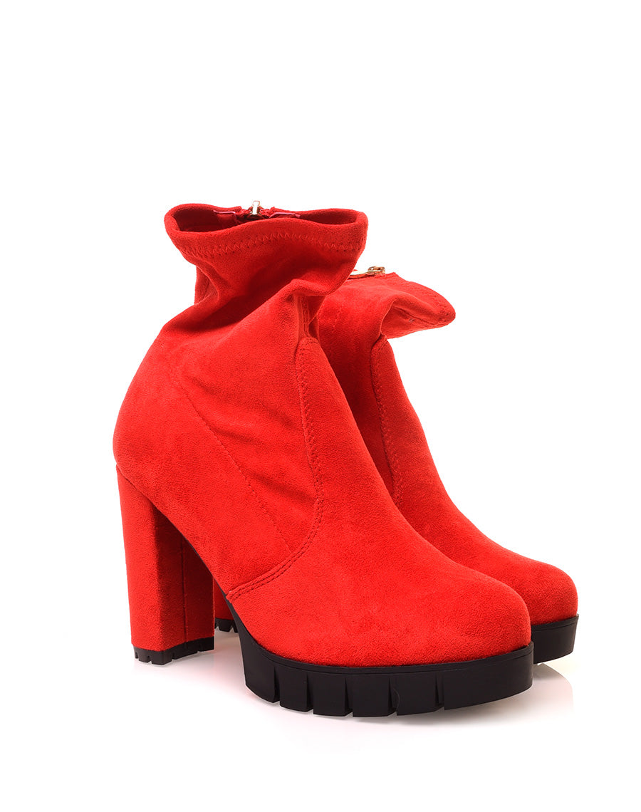 Bottines rouges à talon en suédine à plateforme épaisse