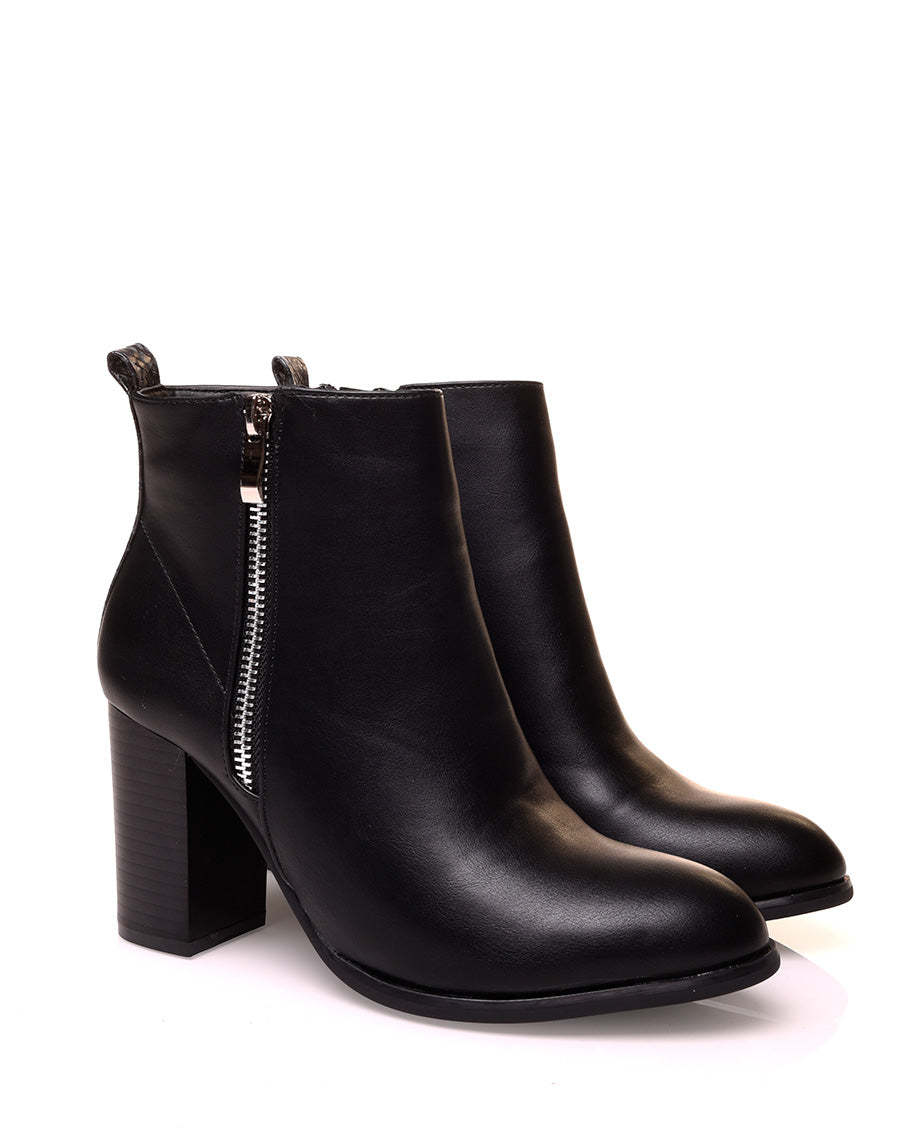 Bottines à talon bi-matière noires