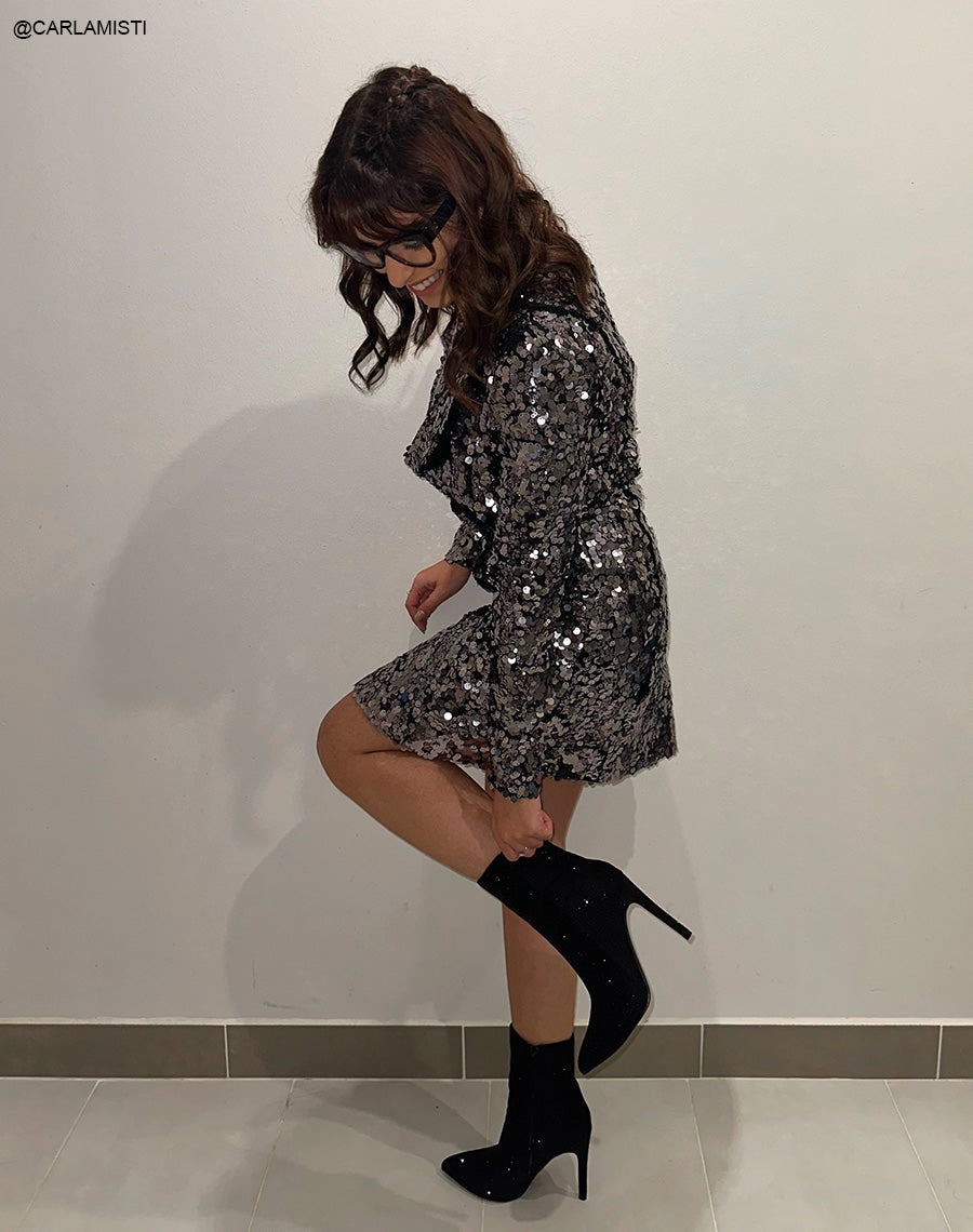 Bottines à talon noires à strass 