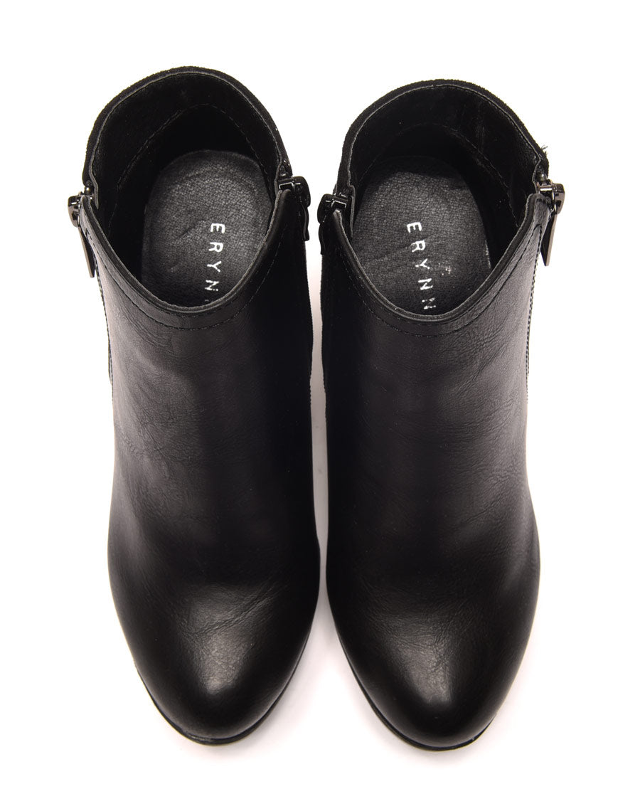 Bottines à talons noires bi matières