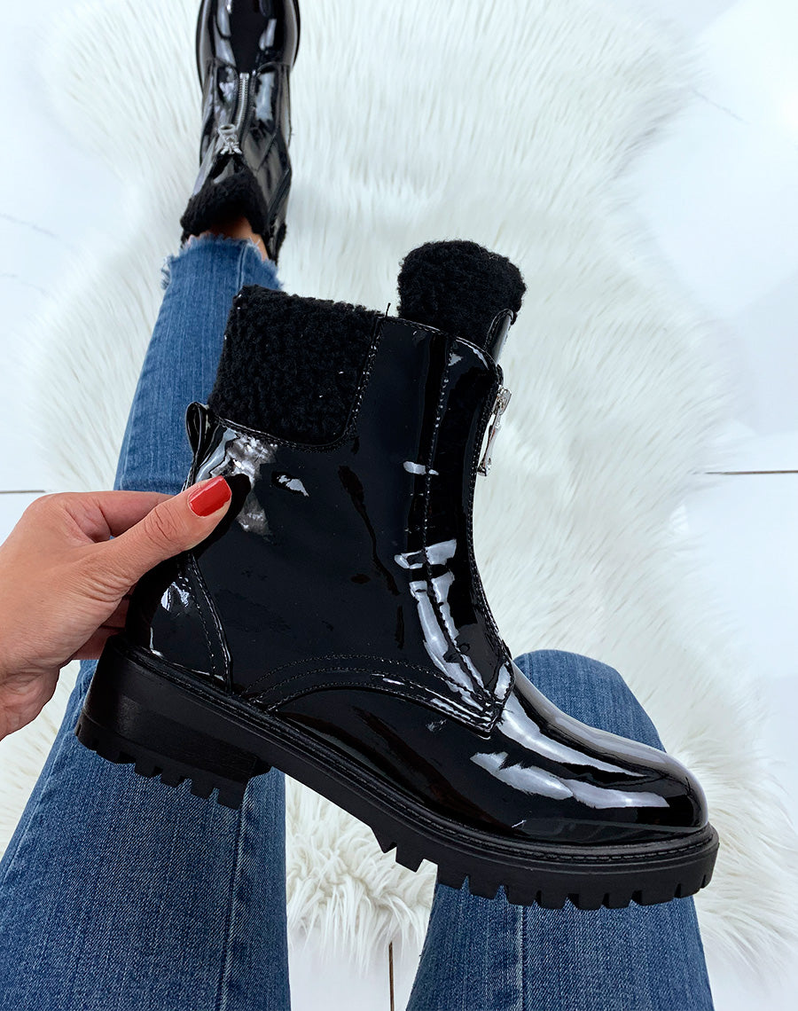 Bottines vernies noires montantes fourrées