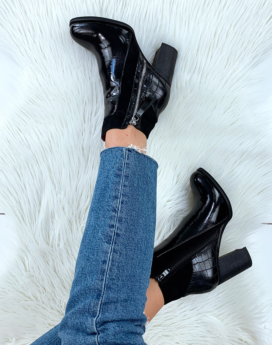 Bottines vernies noires à talon