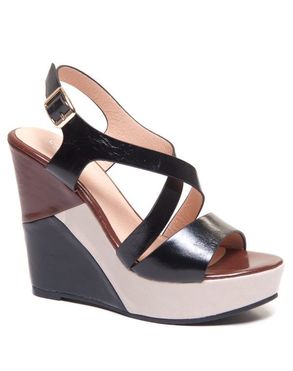 Chaussure compensée tricolore avec brides 