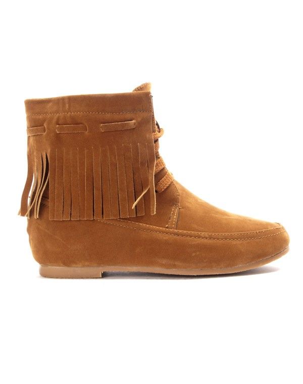 Chaussure femme Bo'aime: Bottine à frange - camel