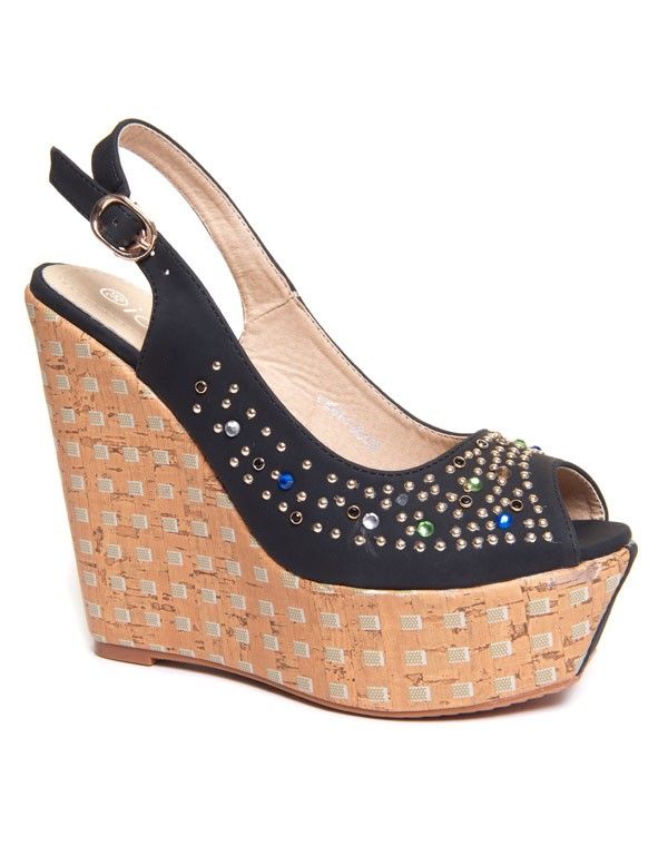 Chaussure femme Ideal: Sandale compensée à strass noire