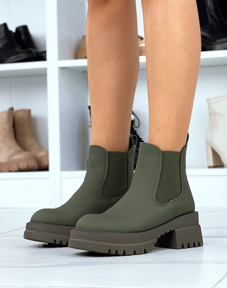 Chelsea boots basses kaki gommé