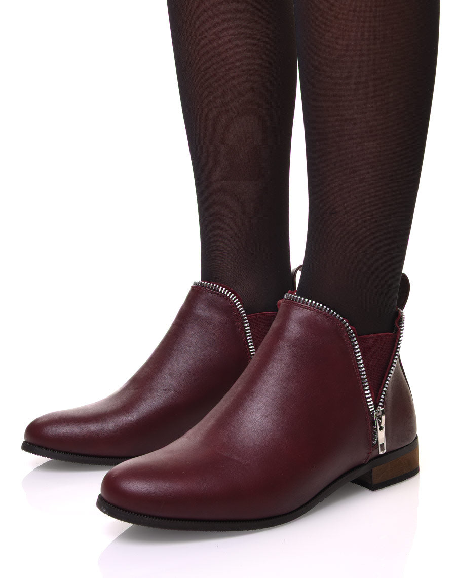 Chelsea boots bordeaux avec détails fermeture éclaire