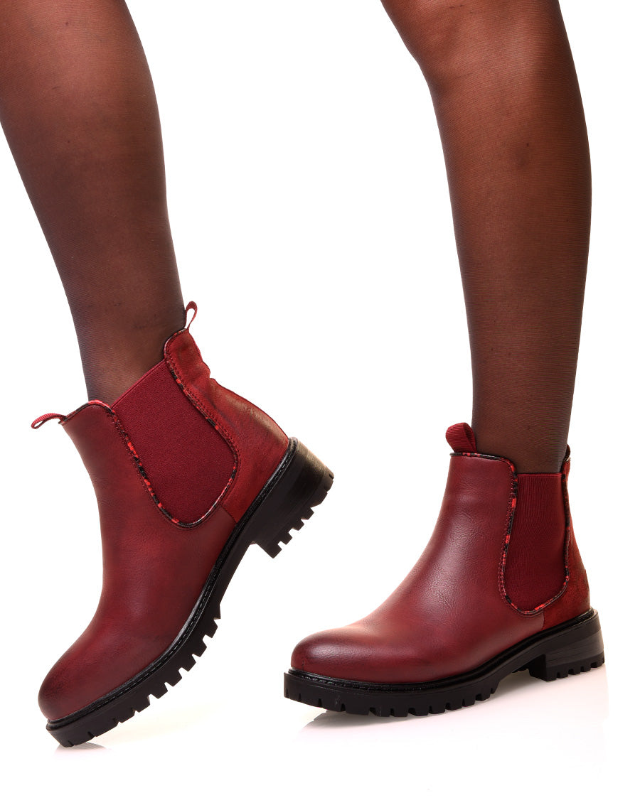 Chelsea boots bordeaux bi-matières à détails effet python