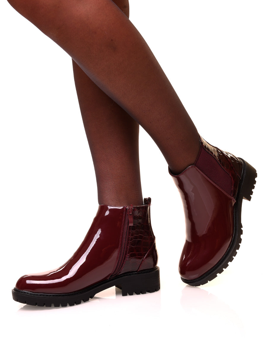 Chelsea boots bordeaux bi-matières effet croco