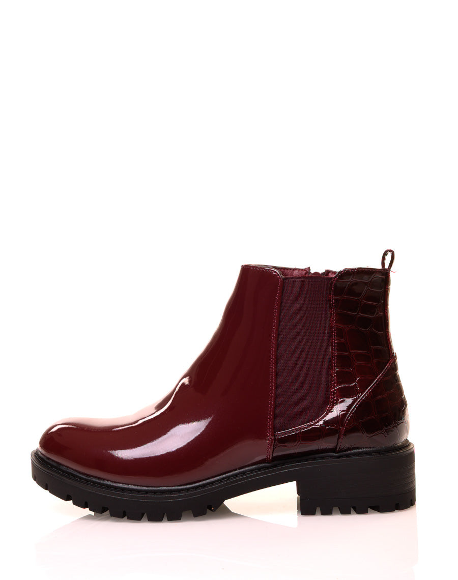 Chelsea boots bordeaux bi-matières effet croco