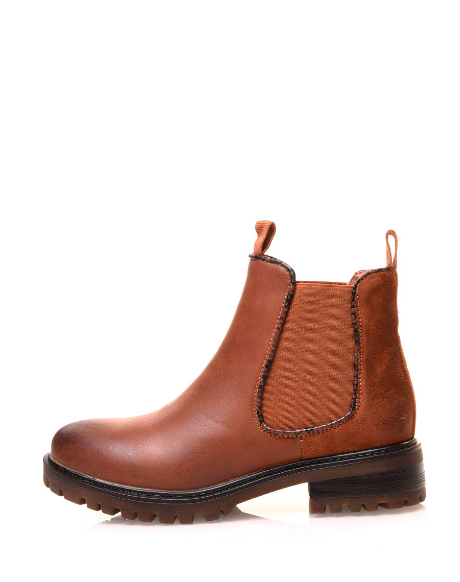 Chelsea boots camel bi-matières à détails effet python