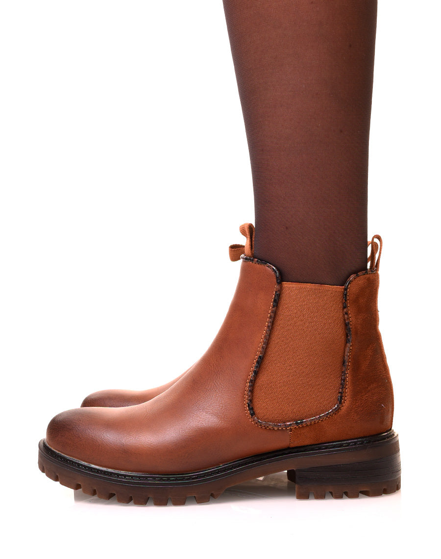 Chelsea boots camel bi-matières à détails effet python