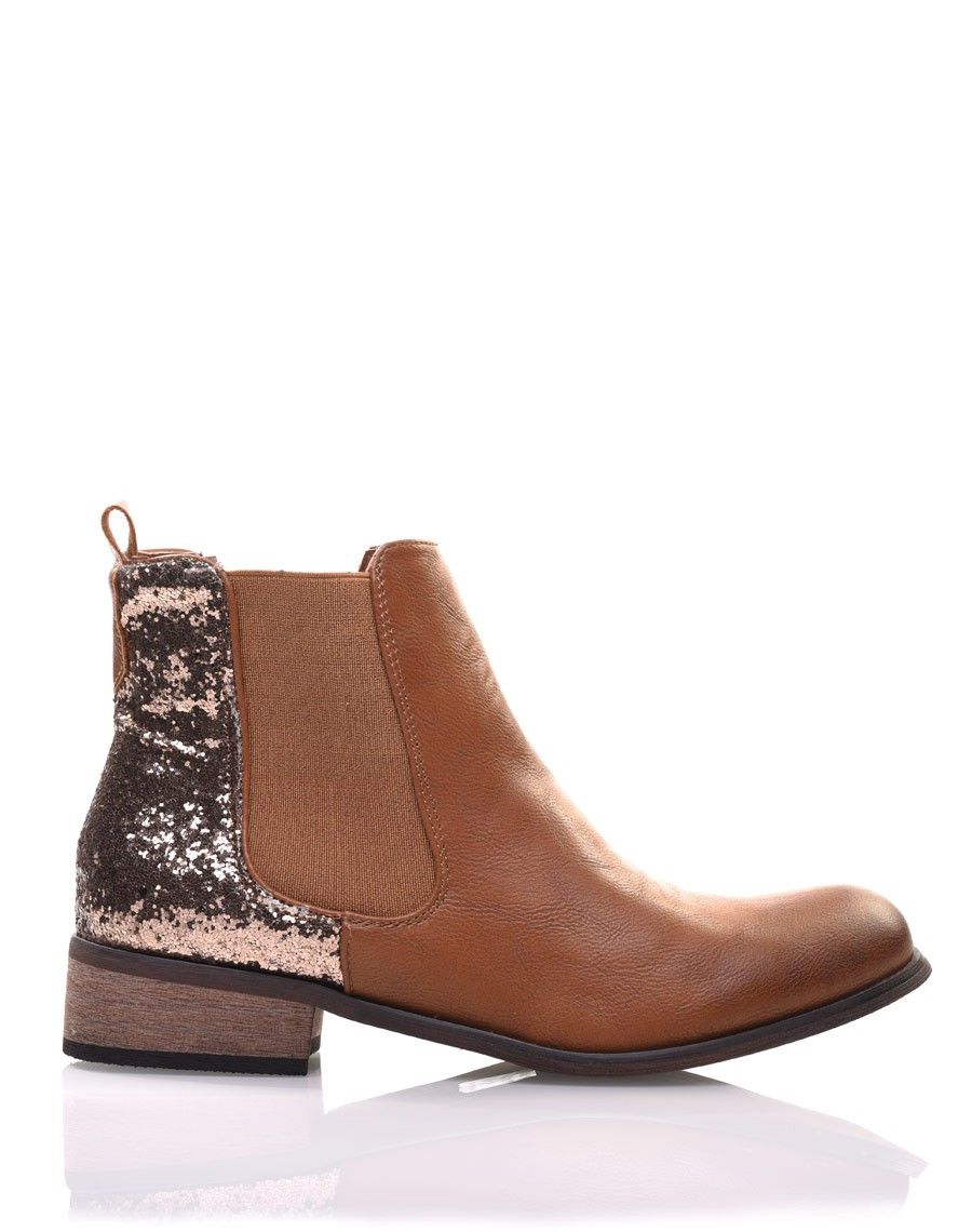 Chelsea boots camel à paillettes 