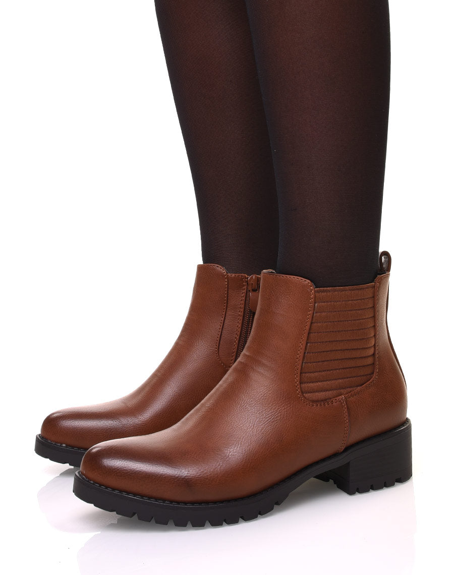 Chelsea boots camel à talons 