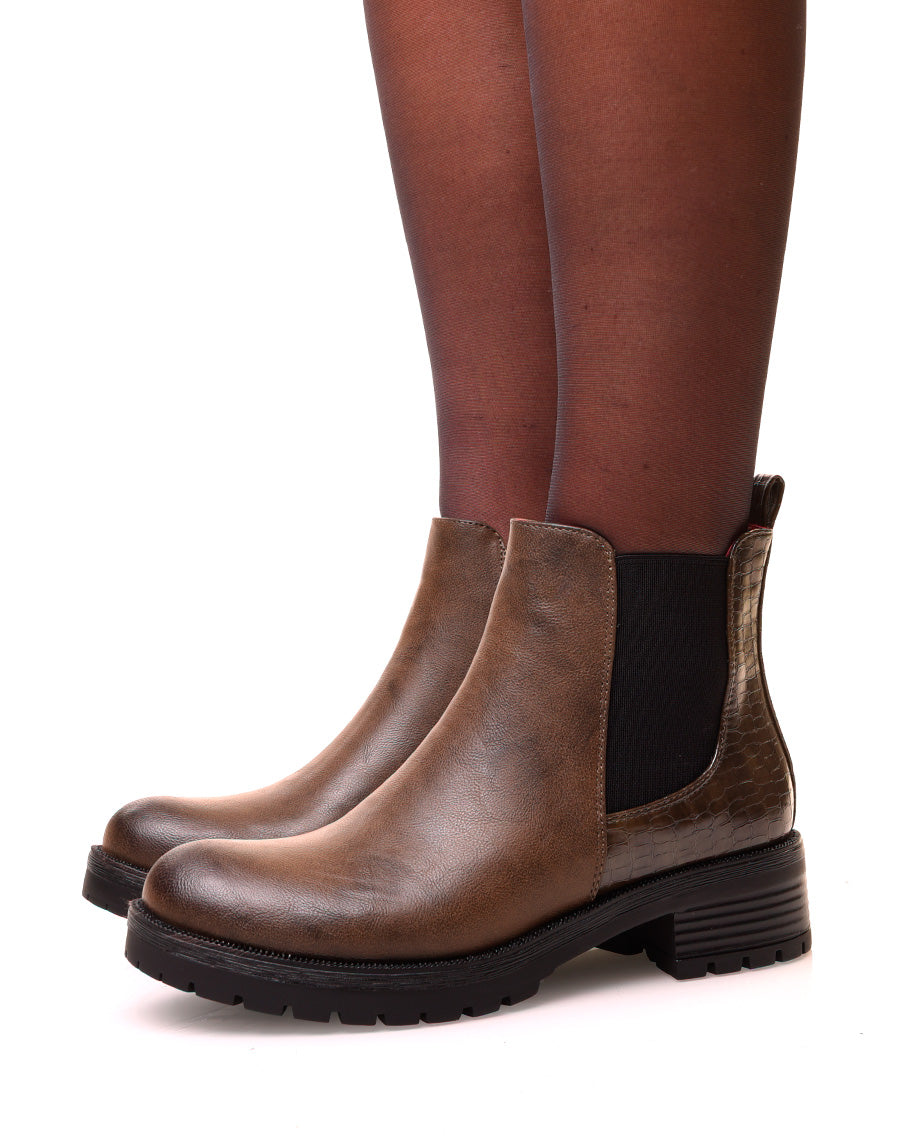 Chelsea boots kaki avec élastique bi-matières