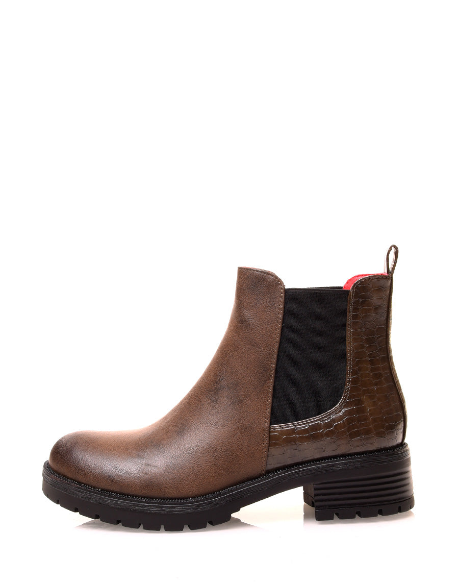 Chelsea boots kaki avec élastique bi-matières