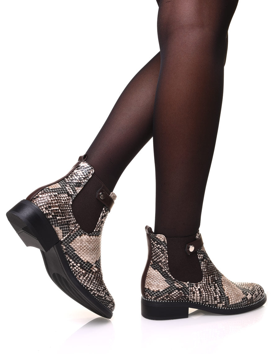 Chelsea boots marron imprimé serpent