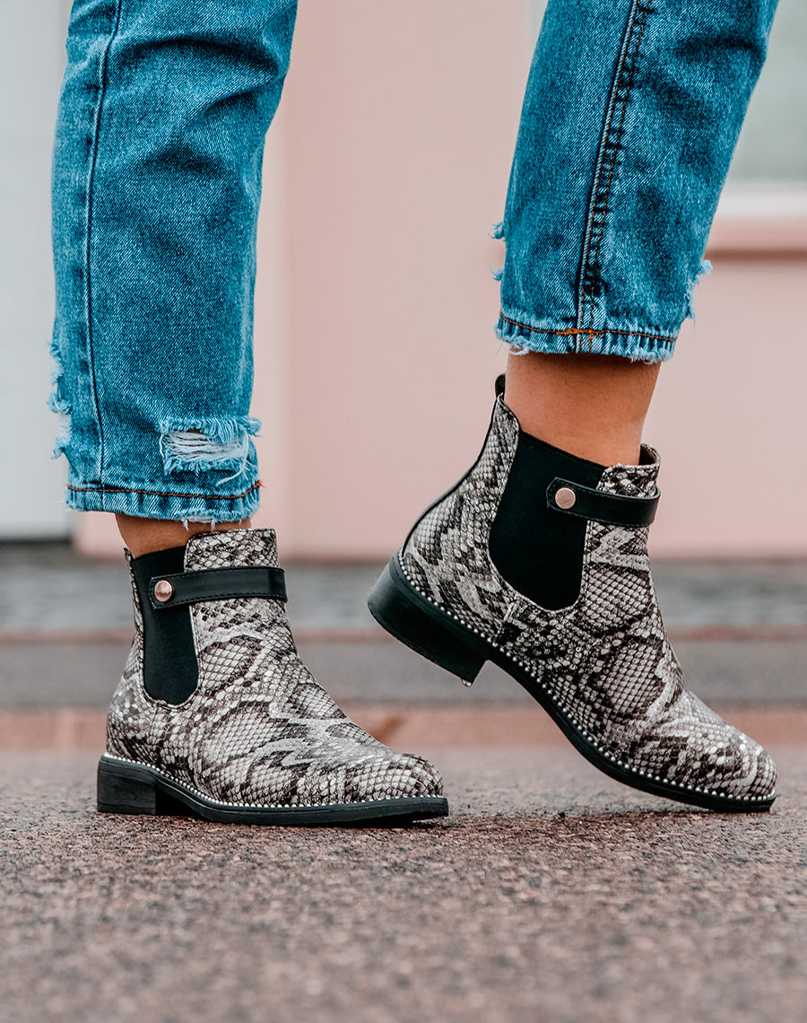 Chelsea boots noir imprimé serpent