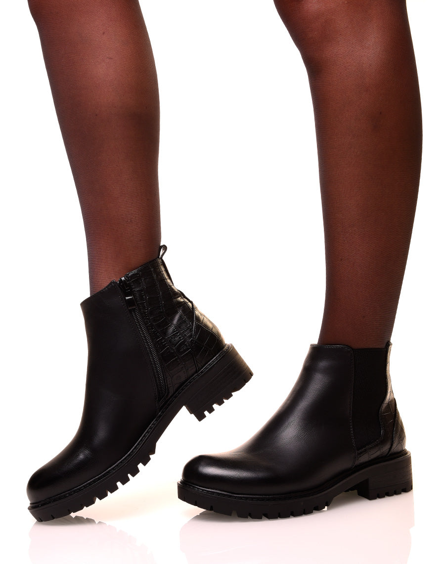 Chelsea boots noires bi-matières à semelles crantées