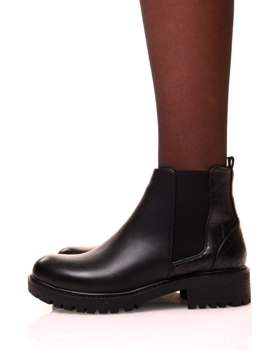 Chelsea boots noires bi-matières à semelles crantées