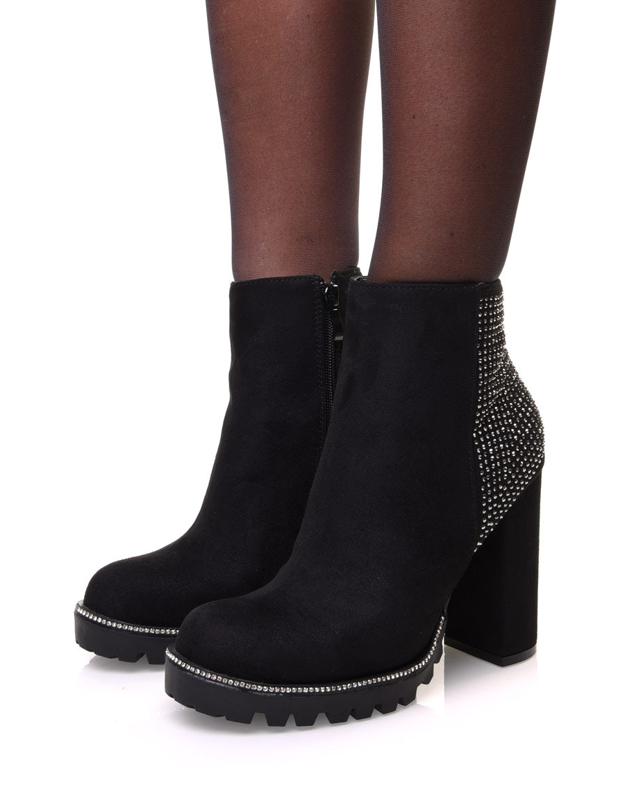 Chelsea boots noires en suédine à détails strass et talons