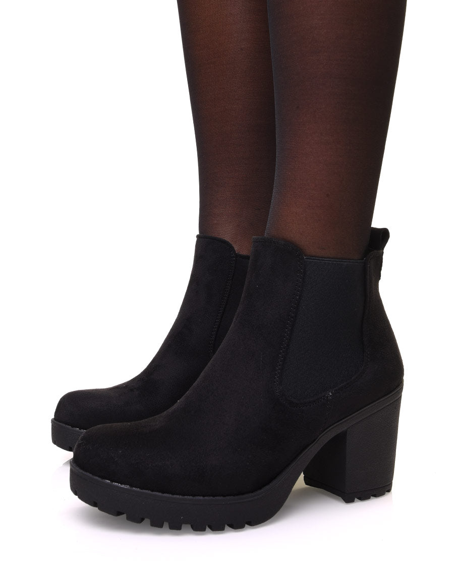 Chelsea boots noires en suédine à talon mi haut