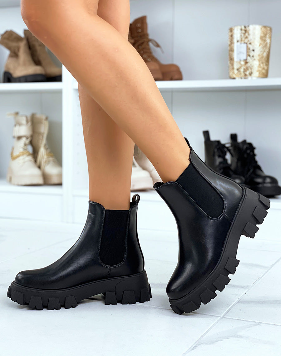 Chelsea boots noires à grosse semelle épaisse et crantée