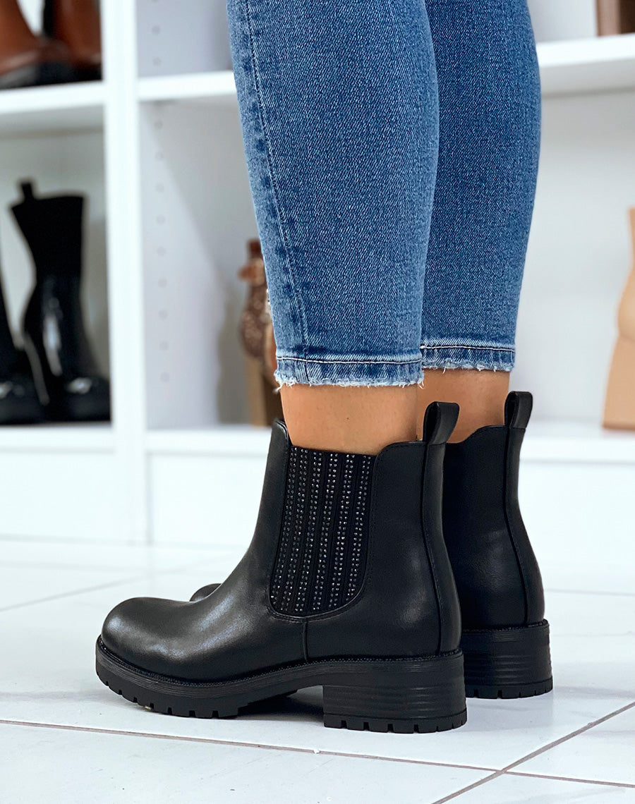 Chelsea boots noires à élastique à strass