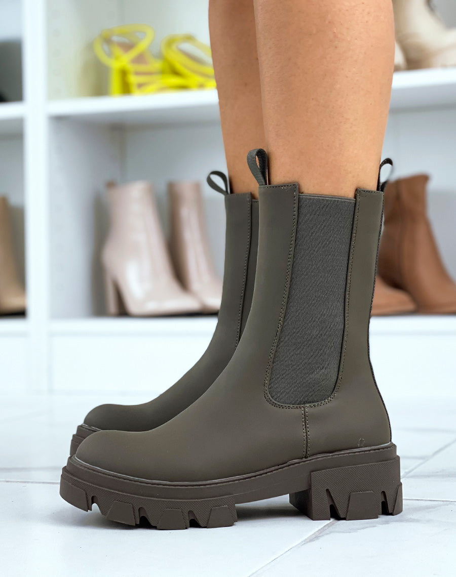 Chelsea kakis montantes à semelle talonnée et crantée