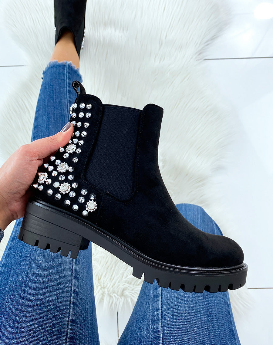 Chelsea noires à ornements effet daim